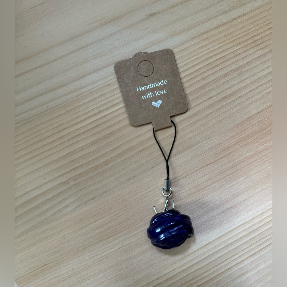 Handmade Purple knitting ball polymer clay Keychain